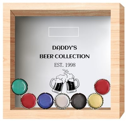 Daddy's Beer Collection Personalized Beer Cap Holder Shadow Box, Custom Text&EST Beer Bottle Cap Display Case Frame, Birthday for Dad Husband Men Beer Lover Collectors (Style 5)