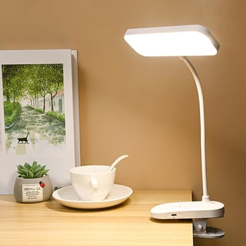 Miawtro LED Clip on Light, Eye-Caring Clip on Bedside Light, Stepless Dimming 3 Color USB Rechargeable Clip on Lights for Beds, Touch Control Clip on Lights for Beds Office Work Study Reading