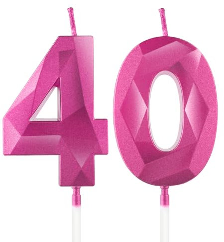 Hot Pink 40th Birthday Candles for Cake, Number 40 Candle for 40th Birthday Decorations, 3D Design Cake Topper Decor for Girls Womens Birthday Theme Party Weddings Anniversary Celebration Supplies