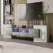 Elegante Mueble de TV 200 cm con iluminación LED para Sala de Estar. Diseño Moderno. Elegante Acabado en Cristal (Blanco Brillante y hormigón + Tablero de Fibra de Densidad Media)