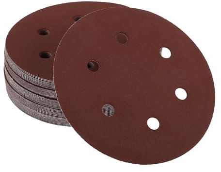 Partuto 50 Pcs 6inch 6 Hole 320 Grit Universal Sanding Discs - Round Hook and Loop Sandpaper - White Paper Red