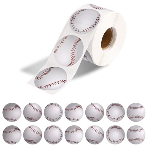 500stk Baseball Aufkleber, 3,8cm Große Selbstklebende Baseball-Aufkleber Aufkleberrollen mit Sportbällen Kleiner Geschenkbeutelverschluss für Dekoration für Partys mit Baseball-Thema Teamgeschenke
