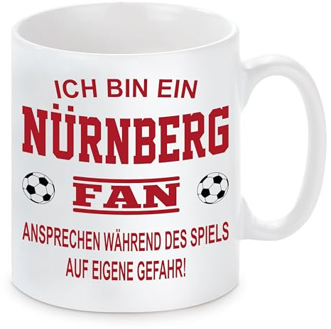 Fussball Tasse | Ich bin ein Nürnberg Fan - Ansprechen während des Spiels auf eigene Gefahr | Keramiktasse für Fußballfans | Spülmaschinenfest | mit Wunschtext auf der Rückseite