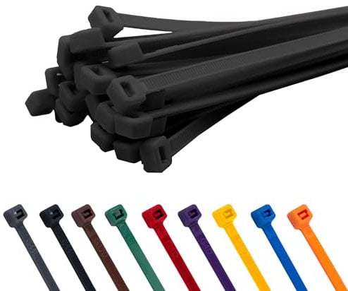 TCTS Black Cable Ties, 200mm x 4.8mm (Pack of 100) Premium Nylon Zip Ties, Multi-Purpose Plastic Tie Wraps, Secure Self-Locking Mechanism, for Home, Garden, Office and DIY