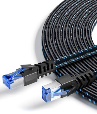 Ercielook Cat 8 Câble Ethernet 18 m – Nylon Tressé Câble Réseau 40Gbps 2000MHz Plat STP RJ45 LAN Câble Compatible avec Routeur Modem Switch