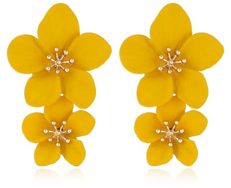 TOFBS Ohrringe Damen Ohrringe Mode Doppelschichtige Tropfen Ohrringe Hypoallergen Ohrringe Blumen Schmuck Accessoires für den Alltag(Gelb)