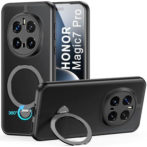 RollinCase Hülle Ringhalter Kompatibel mit Honor Magic 7 Pro 5G, mit [360° Drehbarer Ständer], Harter PC und Flexible TPU Kratzfeste und Stoßdämpfende Handyhülle, Schwarz