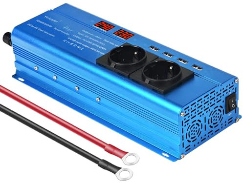 Yinleader 24V 230V 1200W /2400W Reiner Sinus Wechselrichter 2 EU Steckdosen und 4 USB 2 LED Spannungswandler