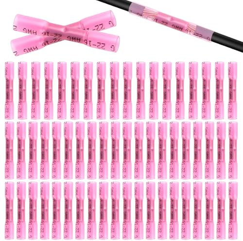 60 Stück Quetschverbinder Wasserdicht 22-16 AWG Stoßverbinder Rot Kabelverbinder Kfz Schrumpfverbinder Stossverbinder Crimpverbinder für Kabel Verbinden Durchgangsverbinder (COLOR:Rosa)