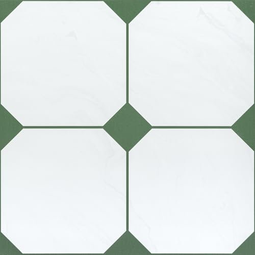 Floor Tiles Self Adhesive Vinyl Flooring, Peel and Stick Floor Tiles for Bathroom Kitchen Living Room, Green White Waterproof Marble Stick on Tiles 30x30cm 20pcs 1.0mm