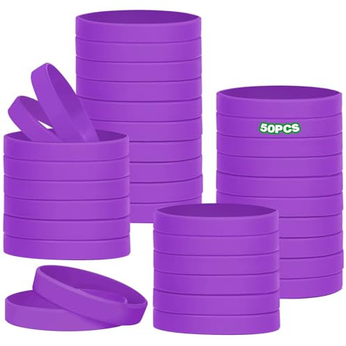HONTIUS 7'' Bracelets en silicone, 50pièces Clair Élastiques en Silicone Bracelets en caoutchouc élastique Bracelets d'identification pour Sport Homme Femme Événements Festivals Pourpre