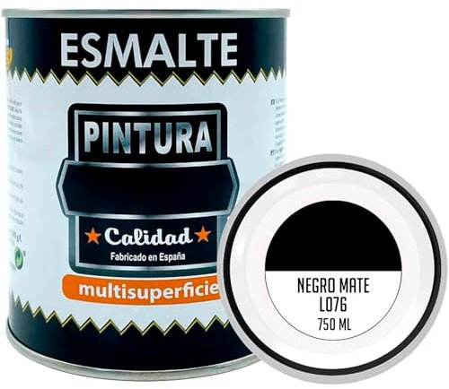 AC - Bote de Pintura Esmalte - Fabricado en España - Ideal para Cualquier Superficie, Madera, Plástico, Cristal o Cemento - Capacidad de 750 ML - Negro Mate (L076)