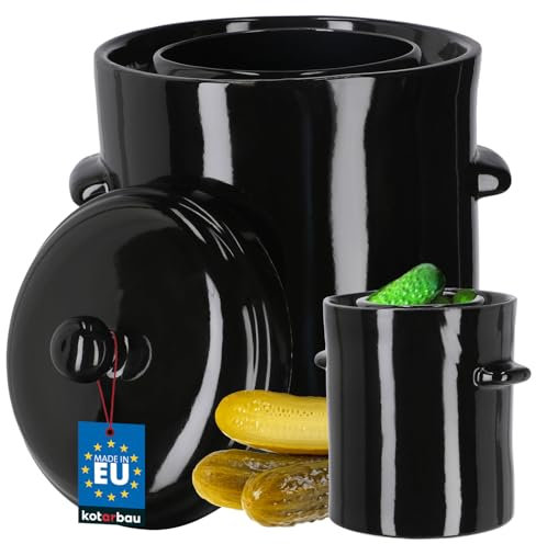 KOTARBAU® Gärtopf Steinzeugtopf Steingut 10 l Kimchi Behälter Rumtopf Tontopf Sauerkrauttopf Tontopf mit Deckel Rumtopf Steingut mit Deckel Ebenholz Gurkentopf Hermetisch