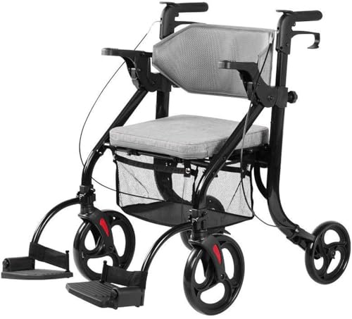 Zusammenklappbarer Rollator für Senioren, höhenverstellbar, Transportrollator, mit weicher Rückenlehne und abnehmbaren Fußstützen