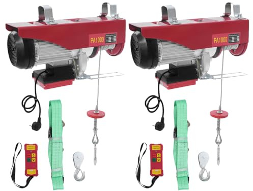 Fridgestea Lot de 2 treuils électriques 1000 kg avec télécommande sans fil, treuil moteur 1800 W, câble en acier de 12 m, vitesse de levage 10 m/min, avec 2 sangles et 2 télécommandes