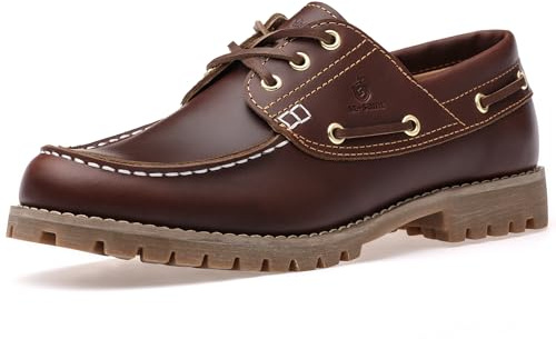 SL-Saint Hecho a Mano Hombre Clásico Barco Zapatos Moc Toe Náuticos Cordones Piel Plena Flor Cómodo Moda (RojoMarrón, Adulto, Hombre, 41.5, Números, Sistema Tallas Calzado EU, Ancho)