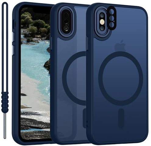 YUANDMI Cover Magnetica per iPhone XS Compatibile con MagSafe, Custodia per iPhone X/XS Traslucida Opaca Case Ultra-Sottile Silicone Anti-Scivolo Resistente ai Graffi, Blu Scuro