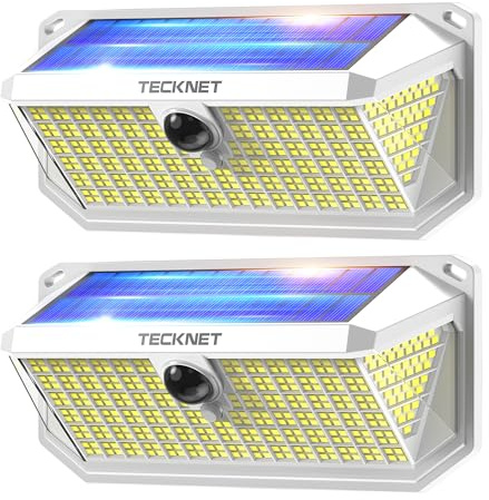 TECKNET Außenlampe mit Bewegungsmelder,416 LED Licht,2 Stück | 300°Superhelle LED Solarleuchten für Außen,IP66 wasserdichte Solarlampen für Garten,Wand,und Outdoor Beleuchtung