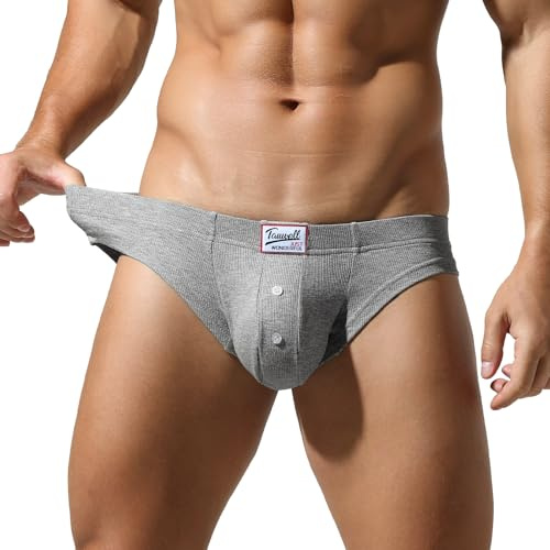 SEAUR Men Ribbed Bikini Briefs Breathable Pouch Underwear Sexy Low Rise Bulge Trunks Underpants with Button Fly