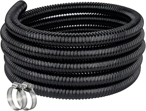 Meksular Black Corrugated Pond Hose 25mm, 3M for Pump, Water Butt, 2 Clips | Flexible, Weatherproof, Tear-resistant