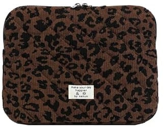 HICARRY Puffy Housse de Protection pour Ordinateur Portable de 11 Pouces, 13 Pouces, 15 Pouces, en Velours côtelé, Motif léopard Mignon étui pour Ordinateur