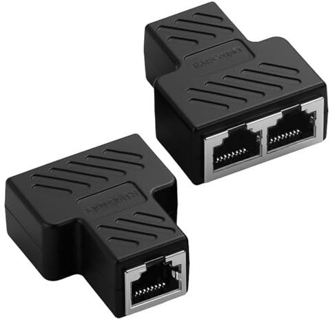 2 Piezas Empalme RJ45 1 a 2, Duplicador Ethernet Splitter Sin Corriente Divisor RJ45 para Cables Cat5 5e 6 7 8, Duplicador RJ45 para Computadora Enrutador, Ladron Ethernet 100Mbps Conectar y Usar