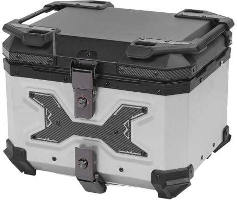 Tbest Aluminiumlegierung, 45 L, Wasserdicht, Diebstahlsicher, Topcase, Heck, Kofferraum, Gepäckaufbewahrung, Schloss, Silberfarben, Universeller Schnellverschluss, Stoßfester Träger,