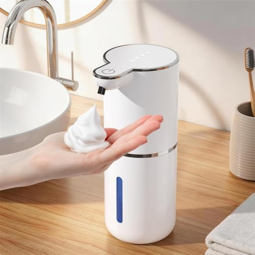 Fachixy Seifenspender Automatisch, Berührungslos, 3 Monate Akkulaufzeit | 380ml, 4-Stufig Einstellbar, Wandmontage, 1200mAh, USB Wiederaufladbar, IPX5 Schaumseifenspender für Bad, Küche, Perlweiß