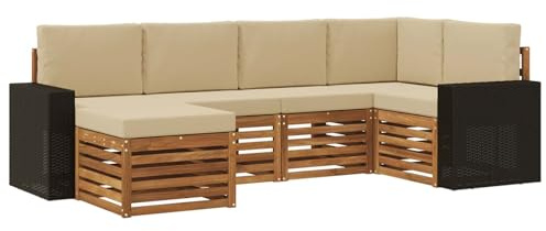 vidaXL Ecksofa Set mit Kissen 6 pcs Natur und Beige, Outdoor-Sofa, Moderne L-förmige Lounge, Gartensitzgruppe für die Terrasse, bequemes Möbelset