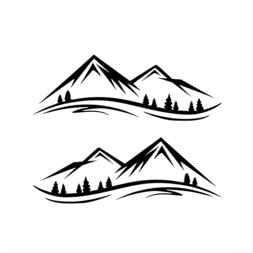 Set di 2 adesivi in vinile per camper, roulotte, rimorchio, furgone, camion, sentiero boscoso e sfondo di montagna, adesivo grafico resistente alle intemperie, colore nero, facile da applicare