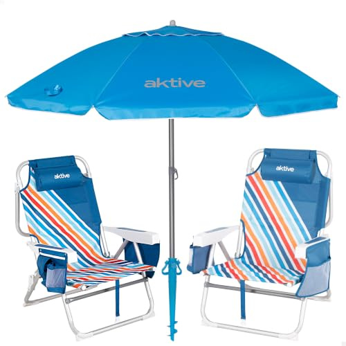 AKTIVE Pack 2 Sillas Playa Multicolor y sombrilla 220 cm (264)