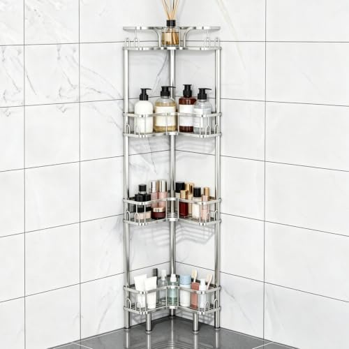 Mensola Doccia Angolare Senza Forare, Porta Shampoo Sapone Doccia Da Terra