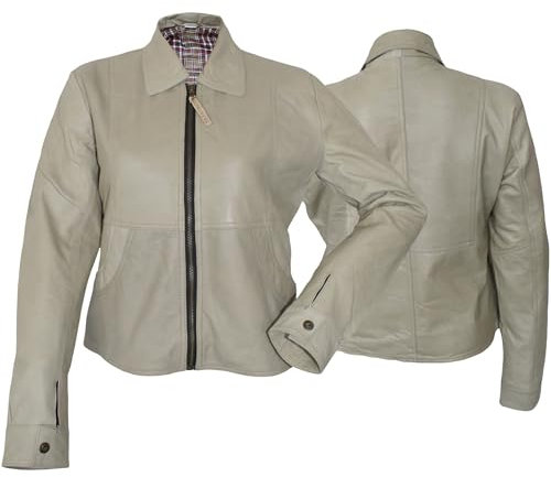 German Wear Damen Jacke aus echtem Lammnappa Leder - Trendy Beige Fashion Outerwear, weiches Lammfell Leder