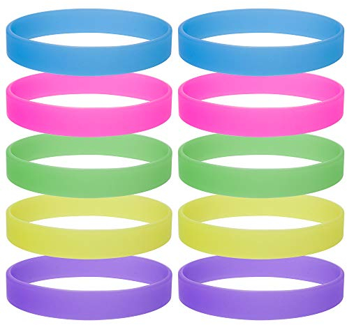 GOGO 10 Pulseras Luminosas Fluorescentes Kit pulseras gomas de La Suerte para Fiestas Cumpleaños Graduación Expositor Pulseras Colores 20 x 1 cm