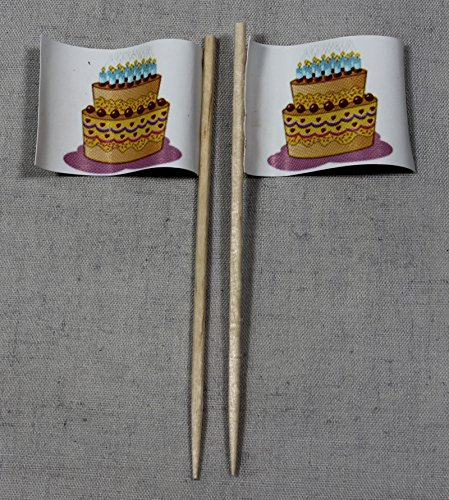 Buddel-Bini Party-Picker Flagge Happy Birthday Torte Geburtstagstorte Papierfähnchen in Profiqualität 50 Stück Beutel Offsetdruck Riesenauswahl aus eigener Herstellung