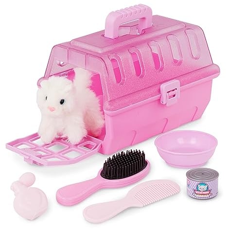 Play Circle by Battat – Katzenpflegeset – Transportbox, Plüschtier und Pflegeset Spielzeug mit Zubehör für Katzen für Kinder ab 2 Jahren (7 Teile)