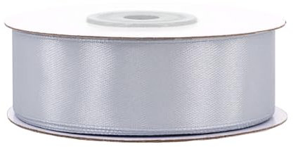 Satinband 25mm x 25m Rolle - FARBAUSWAHL in 3/6/12/18/25/38/50/75/100mm - farbecht & waschbar - Schleifenband für Hochzeit - Geschenkband zum Verpacken Dekorieren Basteln - Silber/Grau 012H