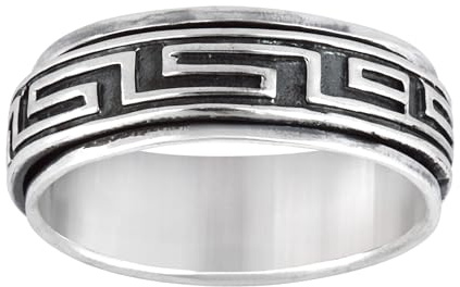 Silverly Griechischer Ket-Ring aus Sterlingsilber mit Breitem Ehering für Herren | 925 Silber Fidget Ring mit Bündenmuster für Damen | Antikes Griechisches Design | Schmuck zum Stressabbau