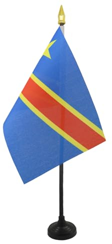 AZ FLAG - Tischflagge Demokratische Republik Des Kongo - 15x10 cm Goldene Splitze - Kongolesische Tischfahne 10 x 15 Cm - Flaggen