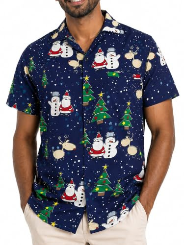 King Kameha Funky-Hawaii-Hemd, Weihnachten, Herren, Kurzarm, Christmas-Buddies, Blau, XS