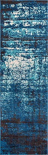 Well Woven Sydney Vintage Crosby Blue Modern Distressed Area Rug 67 x 220 cm