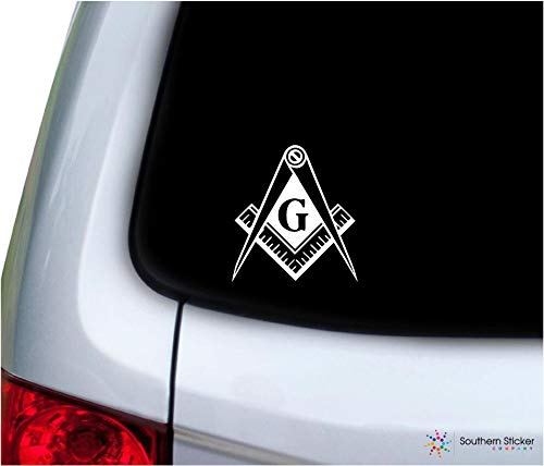 Southern Sticker Company Freemason Masonic Lodge Symbol 3.9x4.2 inches Size Laptop car Window Truck - Made and Shipped in USA (White)