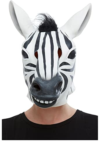 Smiffys Zebra Latexmaske, Schwarz & Weiß, Bedeckt den ganzen Kopf