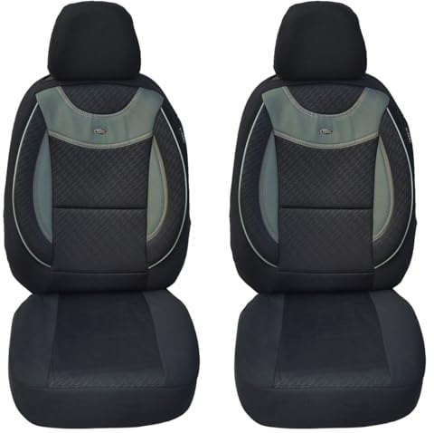 Maß Sitzbezüge für Auto Sitze kompatibel mit Nissan Qashqai 1 J10 2007-2013 Fahrer und Beifahrer Schonbezüge Sitzschoner Sitzbezug FB:G101 (Schwarz/Grau)