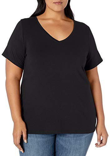 Amazon Essentials Women's Plus Size Short-Sleeve V-Neck T-Shirt, Black, XL Plus