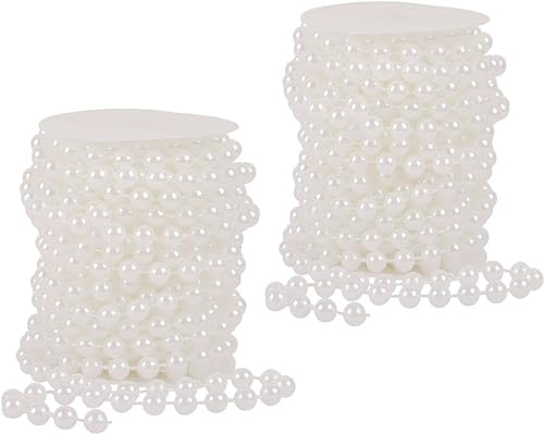 Kinjoek Perlenkette, 10 mm, 20 m, elfenbeinfarben, Kunstperlen, für Blumen, Girlande, Hochzeit, Party, Dekoration, Brautstrauß und Kronleuchter, DIY