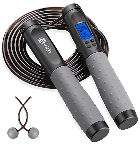 Te-Rich Springseil Erwachsene Fitness Digital Speed Jump Rope mit Zähler [Seillos für Innenbereich] für Damen Herren und Kinder, verstellbares Seil, Trainingsgerät für Crossfit Boxen