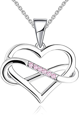 JO WISDOM Damen Kette Unendliches Herz Silber 925,Halskette Anhänger mit 3A Zirkonia Oktober Geburtsstein Turmalinfarbe,Schmuck für Frauen