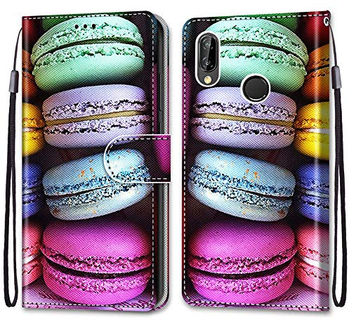 Mo-Somnus Kompatibel mit Huawei P20 Lite/Nova 3E Hülle, Leder Handyhülle mit Kartenfach Geld Slot Ständer PU Ledertasche Wallet Flip Brieftasche Magnetische Schutzhülle Case Etui (Macarons)