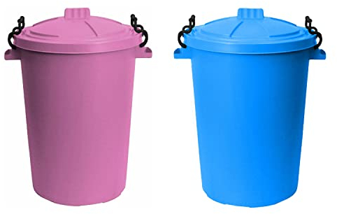 Set of 2- 50Litre Sky Blue and Pink Heavy Duty Plastic Clip Lock Lid Bin Indoor or Outdoor Rubbish, Trash Can, Dustbin Waste or Storage of Animal Feed, Colourful Bins - Made in U.K. (Pink & Sky Blue)